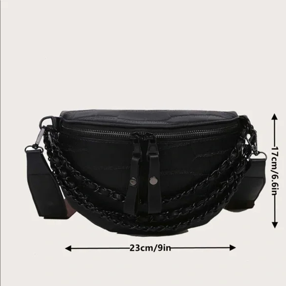 Crocodile Embossed Chain Decor Saddle Bag - Picture 3 of 5